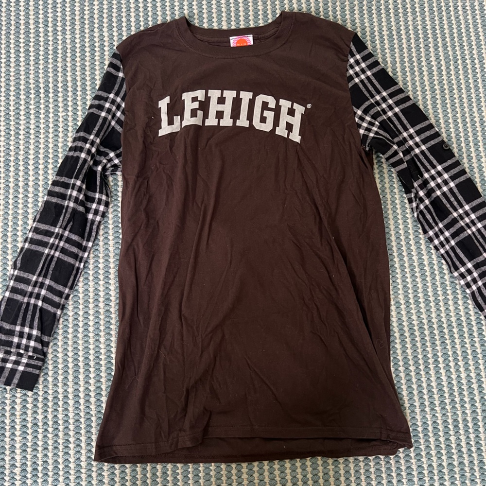 Brown Lehigh Long Sleeve With Plaid Sleeves, Size S